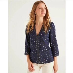 Boden Rosanna Embroidered Navy and Gold Foil Polka Dot Blouse 2